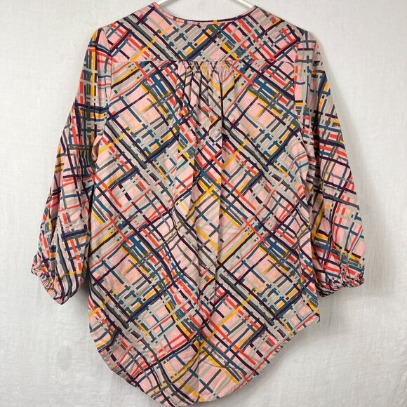 Maeve High Low Abstract Tunic Popover Womens M Oversized Artsy Bold 3/4 Pink - Picture 7 of 14